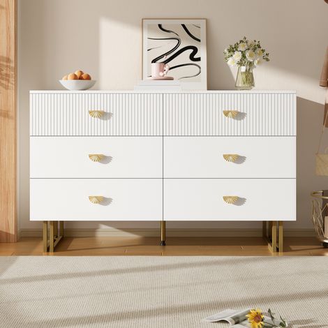 meuble rangement commode 6 tiroirs 120 cm MDF blanc OKMYHOME (1/5)