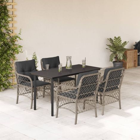 Ensemble à manger de jardin et coussins 5 pcs-Salon de jardin gris clair rotin 919787 (1/5)