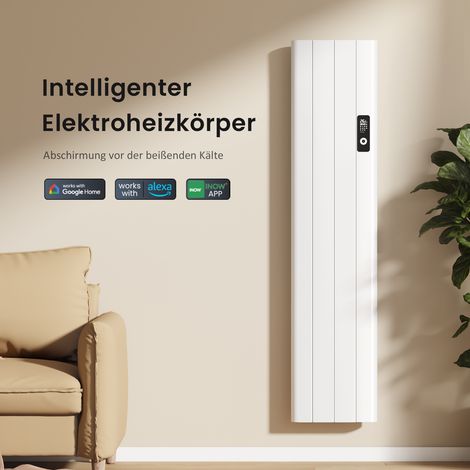 EMKE Elektro-Heizkörper 160x36cm 1000W Flachheizkörper Aluminium Wandmontierbar LCD-Display Timing-Funktion Elektroheizung Überhitzungsschutz Weiß (1/5)