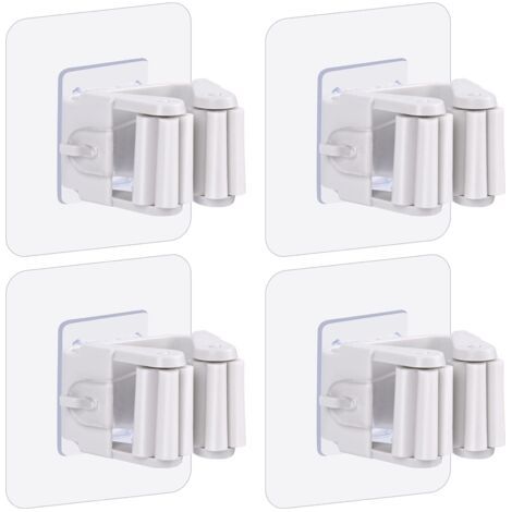 Set mit 4 Wandhalterungen für Mopp und Besen, selbstklebend, kein Bohren erforderlich, für Haus, Garten, Garage und Abstellraum, 4er-Set