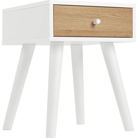 Home Heavenly® - Mesita de noche 1 cajón LEAH, estilo nórdico, 57x45x45 cm.  Color: Blanco - Roble (1/5)