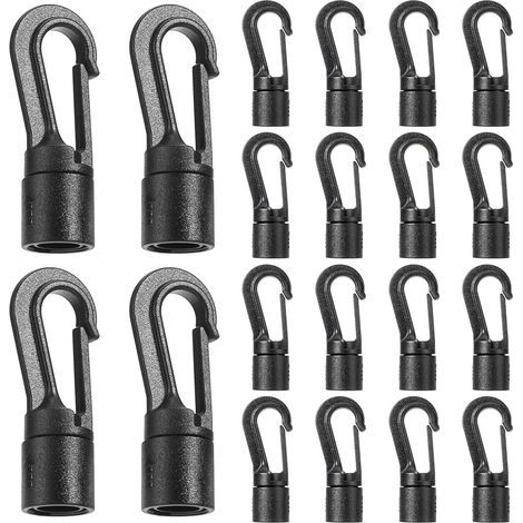 20 schwarze Haken mit elastischer Kordel, mit schwarzen Enden aus elastischer Kordel