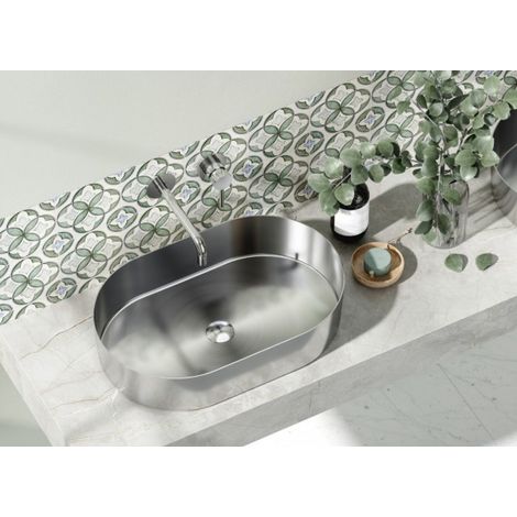 Lavabo oval à poser JUPITER 55x35x11,5 cm en acier inoxydable brossé (1/2)