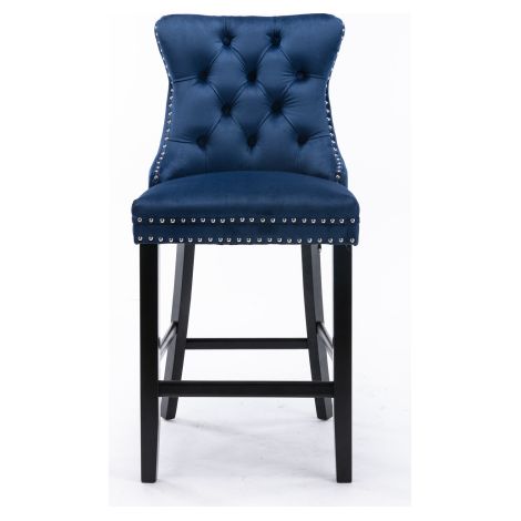 Tabourets de bar modernes rembourrés en velours — Caractéristiques : Capitonnage à boutons, pieds en bois massif et finitions cloutées chromées  Tabourets de bar au style décontracté, Lot de 2 (Bleu)