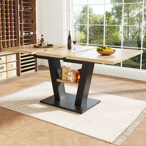 Tavolo da pranzo allungabile 118-157x70x75 cm nero/naturale in MDF e metallo con gambe regolabili (1/5)