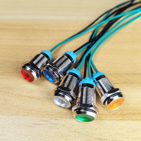 Gebildet 5pcs 10mm 3V-4,5V-5V-6V-7,5V-9VDC Lampe de Signalisation en Métal, Voyant LED à économie D'énergie, Indicateur étanche avec Fil (Rouge/Orange/Bleu/Vert/Blanc) (1/4)