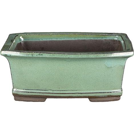 Vaso per bonsai rettangolare in gres smaltato verde 17x12,5x7 cm - 2846b