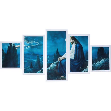 5 Pièces Peintures Sans Cadre Jésus Murale Œuvre d'Art Décoration Intérieure Tableau Accrochage (1/5)