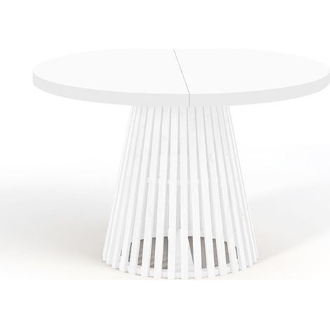 Table à manger ronde extensible DOVER avec lamelles, diamètre : 90/190 cm, couleur : blanc