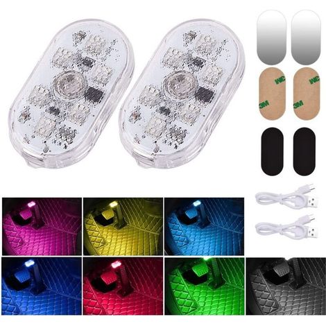 Car Interior Lights, 2 Pack 7 Colors Colorful Touch Switch Car Interior Lamp, 6 LED 2 Modes Wireless Dimming with USB Port for Truck Van RV (1/5)