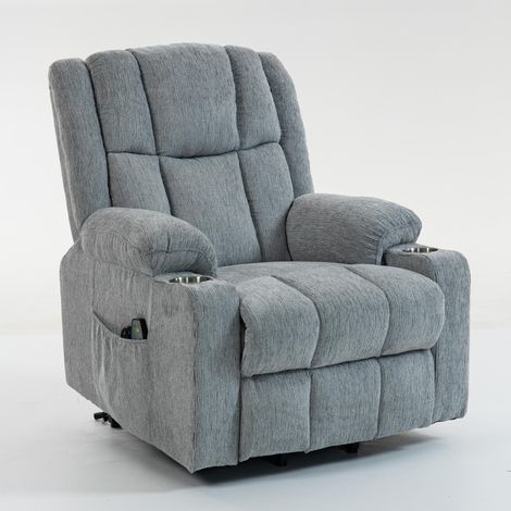 Sillón relax eléctrico elevable con masaje y calor, tejido aterciopelado gris claro (1/5)