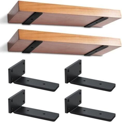 Set mit 4 Wandregalhalterungen, 15 cm, unsichtbare Regalbefestigungen, robuste Metall-Wandhalterungen (Schwarz)