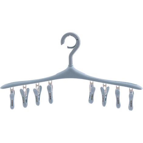 Cintre multifonctionnel coupe-vent pour chaussette, étendoir portable à la maison,1 cintre avec 8 clips plastiques amovibles, bleu (1/5)