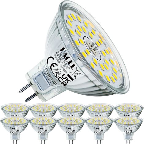 Ampoules LED GU5.3 6W Blanc Froid Équivalent 50W MR16 Halogène, Lot de 10, 485 Lumens 6000K Non Dimmable, Éclairag sans Scintillement, Angle de Faisceau 120° Spot, AC/DC 12V Lampe à Réflecteur (1/5)