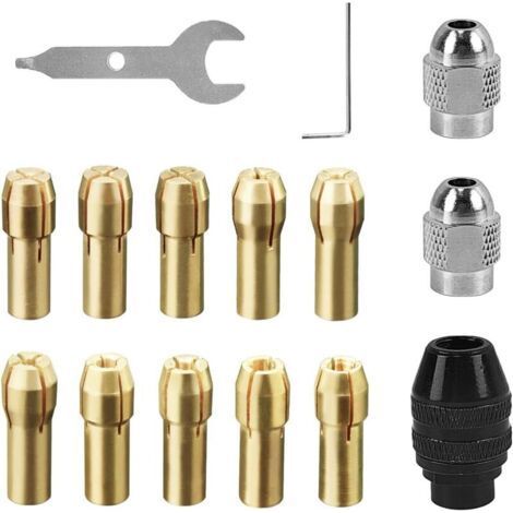 15 Pièces Mandrin , Cuivre Pur Accessoires, Plage de Serrage 0,5 MM-2,3 MM, Mandrin Perceuse pour Accessoires, Embout (cuivre) (1/4)