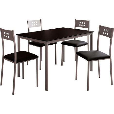 Juego de Comedor Mesa y 4 Sillas, Juego de Mesa Fija y 4 Sillas Cocina, Mesa Cristal Rectangular Negro (1/5)