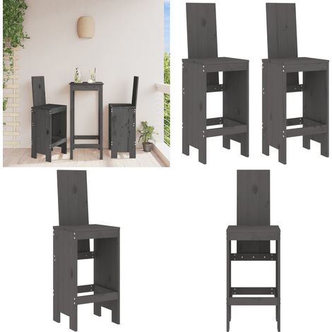 Tabourets de bar lot de 2 gris 40x42x120 cm bois massif de pin - Tabouret De Bar - Tabourets De Jardin - Mobilier De Jardin - Chaises De Jardin - Bois Massif - Home & Living (1/5)