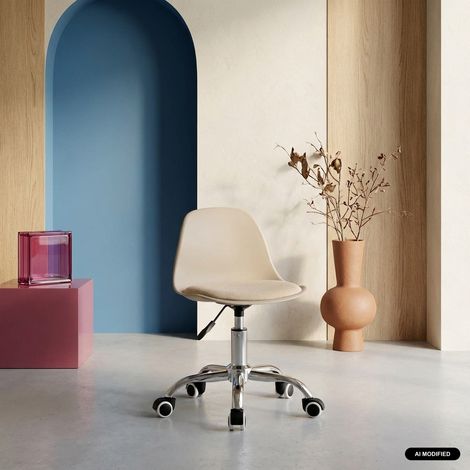 Chaise de bureau enfant à roulettes ajustable piètement chromé beige - Manel