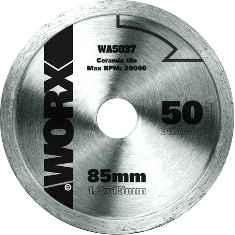 Lame de scie circulaire diamantée Worx WA5037 de 85 mm pour la découpe de carrelage et de pierre. (1/2)