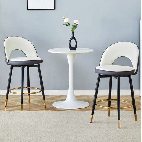 Set 2 sgabelli da bar girevoli 44x44x91,5 cm, metallo, similpelle, grigio/bianco FloraGrace (1/5)