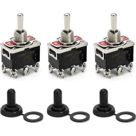 Interrupteur à Levier , AC380V 15A / AC250V 10A , interrupteur 3 positions 6 broches ON/OFF/ON avec Capuchon Imperméable noir , 3 pièces (1/4)