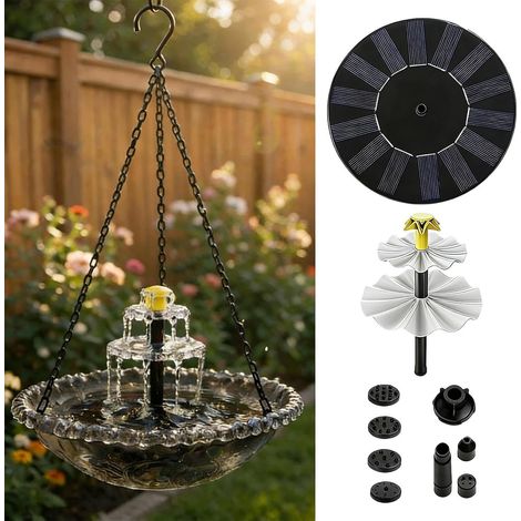 Bain D'oiseaux Avec Fontaine À Énergie Solaire - Décoration De Jardin Suspendue, Pompe À Eau Solaires Bains Oiseaux Bol Fontaine,Gris (1/5)