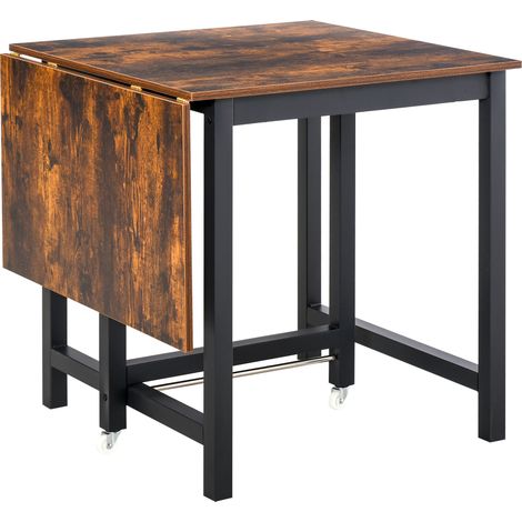 Table à manger pliante industrielle métal et bois marron, pliable gain de place 130x80x74 cm