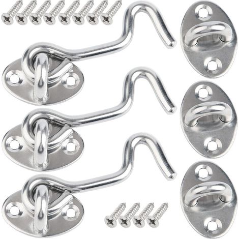 3 pièces, crochets de serrure de porte en acier inoxydable de 10 cm, serrures de porte intérieures avec vis de montage, serrures de porte de fenêtre (1/5)