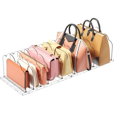Organisateur De Sac - Ensemble 2 Pièces - Compartiments Transparents - Pour 7 Sacs - Adaptateur Hauteur Réglable - Pour Sacs À Main Clutches Et Livres - Usage Intérieur (1/5)