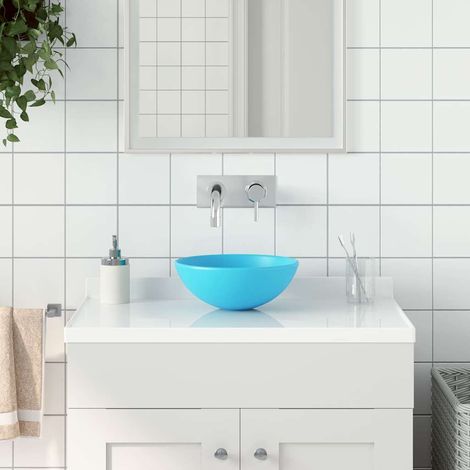 vidaXL Lavabo de cuarto de baño redondo cerámica verde claro (1/4)