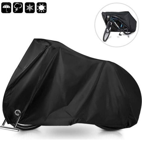Housse Velo Exterieur Protection, Tissu Oxford 210D Epais Noir Bache Velo Exterieur avec Trou de Verrouillage & Sac de Rangement, 200 x 110 x 70 CM, pour VTT et Vélo de Route (1/5)