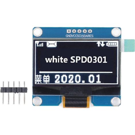 1,54-Zoll-Displaymodul, 5-Pin-IPS-Anschluss, SPD0301-IC, 128x64 Pixel Auflösung, SPI- und I²C-Schnittstelle, OLED-Display