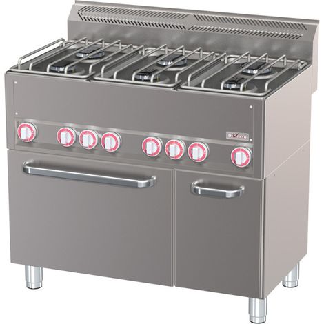 Fourneau 6 feux sur four à convection GN1/1 et armoire neutre - Diverso