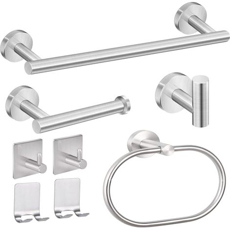 Accessoires de salle de bain : porte-serviettes en acier inoxydable, porte-papier toilette, crochets adhésifs et supports adhésifs pour rasoirs. (1/5)