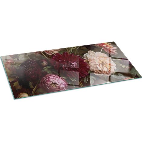 Glasbodenplatte für den Kamin Funkenschutzplatten Glas Bodenplatte Sicherheitsglas Blumenstrauß im Detail 125x50 cm