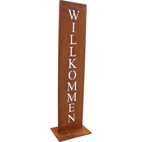 Panneau de Bienvenue Décoratif en Métal Aspect Rouille pour Jardin et Entrée - Hauteur 71 cm - PANGIVO