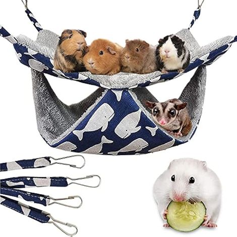 Hamac pour cage à animaux, lit suspendu 2 couches en peluche, hamac pour hamster, chinchilla, furet, cochon d'Inde, accessoire nid douillet pour petits animaux (S-Baleine)