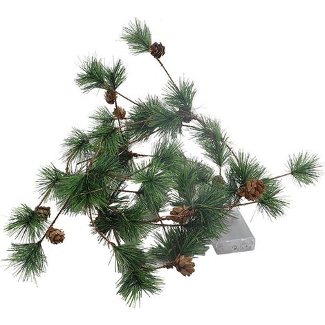 Guirlande Lumineuse En Rotin - Pommes De Pin Clochettes Feuilles D'arbre Fruits Rouges - Décoration Murale De Noël - 200 Cm - Alimentation Sur Piles