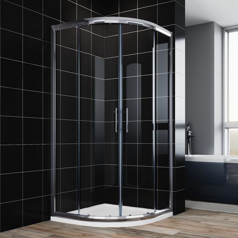 800x800mm ELEGANT Sliding Shower Door Enclosure Cubicle Door Long Lasting Shower Cabin 6mm Tempered Safety Glass with Quadrant SMC Tray and Waste Trap (1/5)