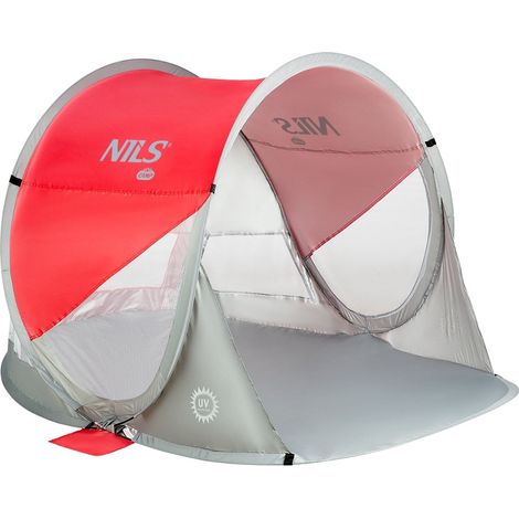 Tienda de playa plegable, color rojo y gris, protección UV