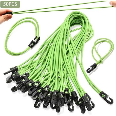 Confezione da 50 corde elastiche con ganci, corde per tende, corde per bagagli con ganci, corde per tende spesse 4 mm con tenditori, elastici, 26 cm. Per il fissaggio... (1/5)