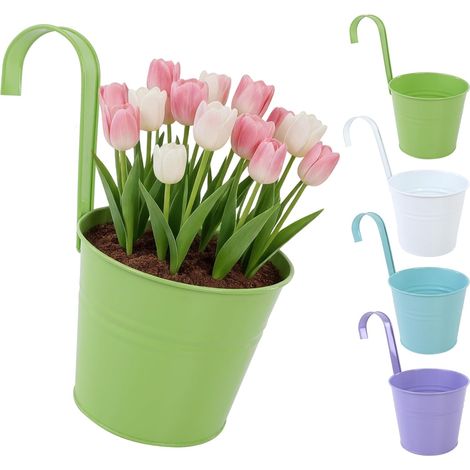Lot de 4 Pots de fleurs suspendus, Acier galvanisé, Trou de drainage, Design modulaire, Pour balcon et jardin.