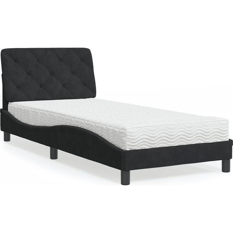 Lit avec matelas noir 90x190 cm velours (1/5)