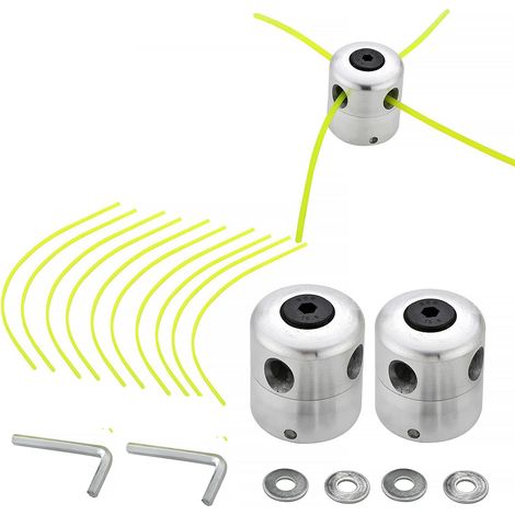 Tête de Débroussailleuse Universelle Aluminium Fils Tête Coupe , bordure Tête Double Fil Bobine Tête Fil Nylon pour Tondeuse , 2 Têtes de fil + 10 Fils (1/5)