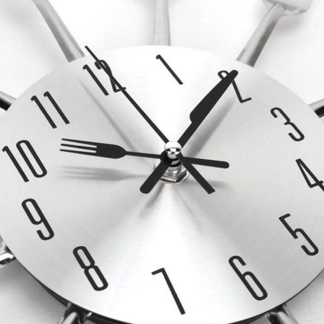 Horloge de cuisine effet miroir avec cuillère, fourchette, autocollant amovible en 3D pour la décoration de la maison 12 pouces (1/4)
