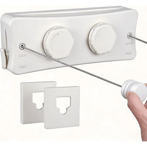 Fil à linge rétractable 4,8 m - Câble acier inoxydable 304 - Installation adhésive ou perçage - Intérieur et extérieur-Blanc (1/5)