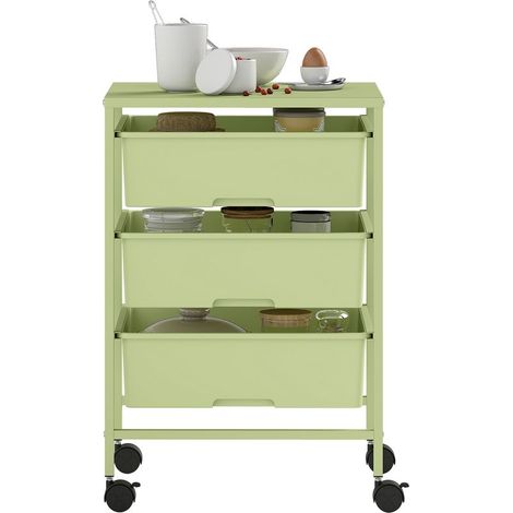 Chariot de rangement à 4 niveaux, desserte de cuisine à roulettes, 3 paniers et une étagère, 40,8 x 33,5 x 60,5 cm, vert (1/5)