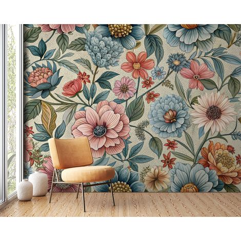 Papier peint fleuri - tapisserie de fleurs anglaises - 150 x 250 cm (1/2)