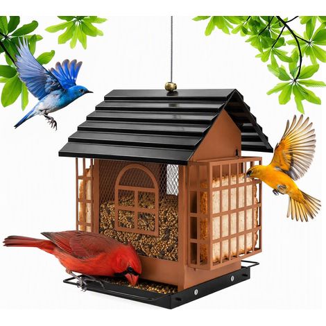 Mangeoire Oiseaux Exterieur Suspendue en Métal , Distributeur à Graines Anti-écureuils pour Jardin Balcon Cour de Maison Oiseaux Sauvages (1/5)