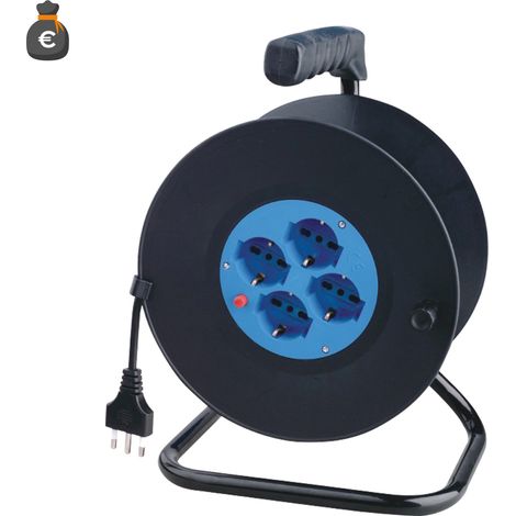 Rallonge électrique Alcapower 25m, 4 prises universelles Schuko 2 broches, 2200W max, fiche italienne 16A, série professionnelle haute qualité (1/3)